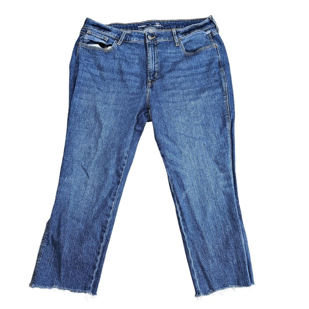 Old Navy Vintage Slim Jeans Womens 16P Blue High Rise Stretch Crop Raw Hem Curvy